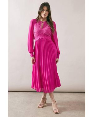 Wallis Occasion Lace Insert Pleated Midi Dress - Pink