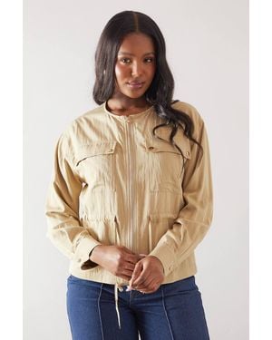 Wallis Cotton Mix Drawstring Pocket Lightweight Jacket - Blue