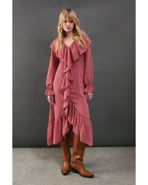 Warehouse Dobby Chiffon Ruffle High Low Hem Midi Dress - Gray