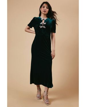 Oasis Occasion Velvet Diamante Bow Midaxi Dress - Black