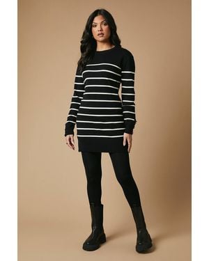 Oasis Striped Button Cuff Knitted Mini Dress - Blue