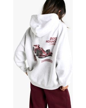 Boohoo Sudadera Oversize Con Capucha Y Estampado De Coche De Carreras - Blanco