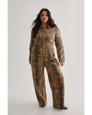 Nasty Gal Plus Tiger Print Denim Jumpsuit - Multicolor