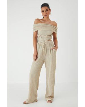 MissPap Crinkle Textured Wide Leg Pants - Natural