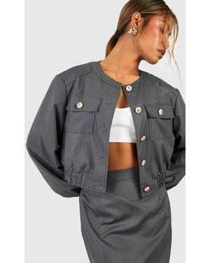 Boohoo Pinstripe Relaxed Fit Bomber - Gray