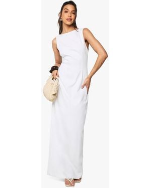 Boohoo Linen Look Slash Neck Maxi Dress - White
