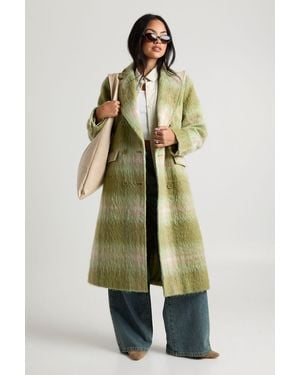 Boohoo Check Oversized Double-Breasted Wool Look Coat - Verde