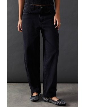 Warehouse Denim Lace Trim Mid Rise Barrel Jeans - Black