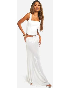 Boohoo Mesh Floral Embroidered Maxi Skirt - White