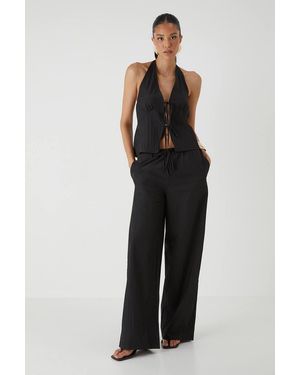 MissPap Halter Neck Crinkle Tie Top & Trouser Co-Ord - Black