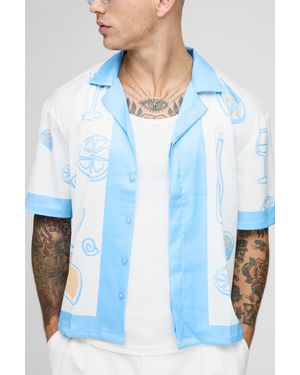BoohooMAN Oversized Boxy Fruit Print Satin Shirt - White