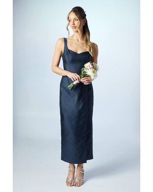 Coast Sweetheart Wrap Over Column Textured Bridesmaid Dress - Blue