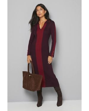 Wallis Color Block Knitted Midi Dress - Red