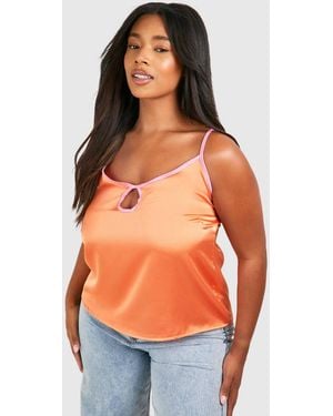 Boohoo Plus Contrast Trim Key Hole Cami Top - Orange