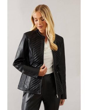 Wallis Petite Faux Leather Pleat Detail Jacket - Black