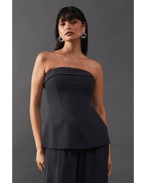 Warehouse Tailored Fold Edge Bandeau Top - Black