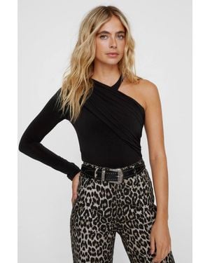 Nasty Gal One Shoulder Ruched One Piece - Black