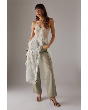 Warehouse Lace Ruffle Front Maxi Strappy Top - Brown