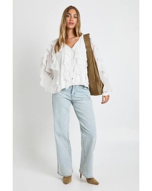 Boohoo Ruffle Chiffon Blouse - Blue