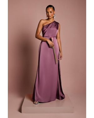 Coast Honoured Petite Drape One Shoulder Satin Maxi Bridesmaid Dress - Purple