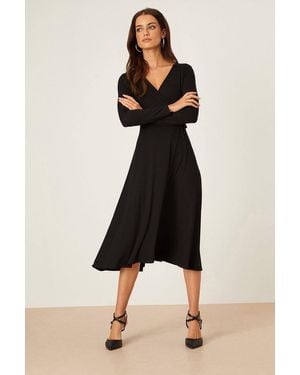 Dorothy Perkins Petite Long Sleeve Wrap Midi Dress - Black