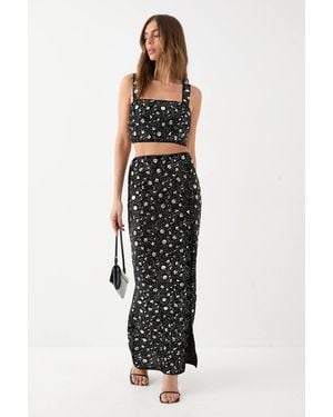 MissPap Premium Velvet Sequin Midaxi Skirt - Black