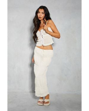 MissPap Shirred Frill Hem Midaxi Skirt - White