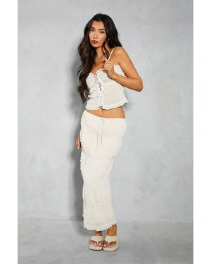 MissPap Shirred Frill Hem Midaxi Skirt - White