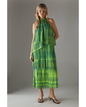 Warehouse Chiffon Halter Ruffle Layer Maxi Dress - Green