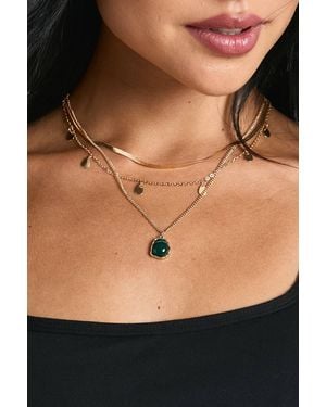 Boohoo Emerald Stone Layered Necklace - Black