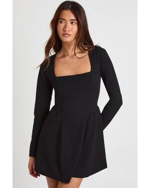 Boohoo Long Sleeve Square Neck Full Skirt Mini Dress - Black
