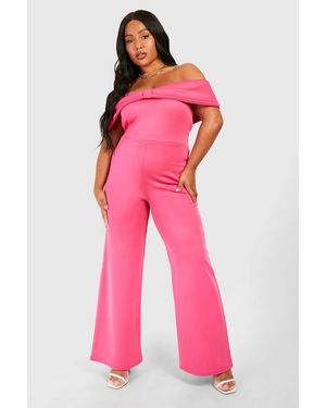 Boohoo Plus Scuba Bow Detail Bardot Jumpsuit - Pink