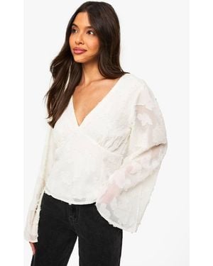Boohoo Burnout Floral Angel Sleeve Blouse - White