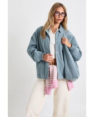 Boohoo Faux Suede Bomber Jacket - Blue