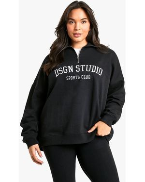 DSGN Studio Plus Dsgn Studio Applique Oversized Half Zip Sweatshirt - Black