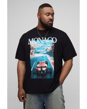 Boohoo Plus Oversized Extended Neck Monaco Racing Print T-Shirt - Black