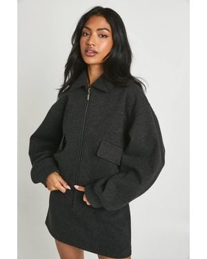 Boohoo Textured Zip Front Wool Look Bomber Jacket - Gray