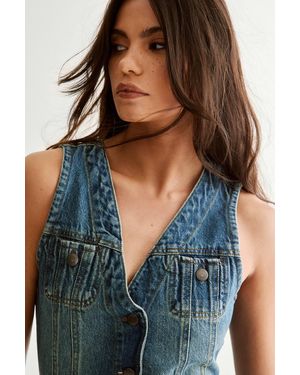 Nasty Gal Denim Halterneck Mini Dress in Blue | Lyst