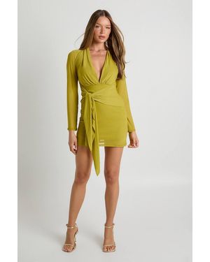 Boohoo Plunge Wrap Front Mini Dress - Yellow
