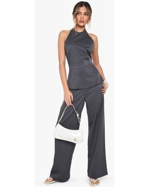 Boohoo Tailored High Neck Waistcoat Jumpsuit - Blue