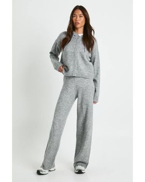Boohoo Knitted Oversized Button Through Hoody And Wide Leg Trouser - Gray