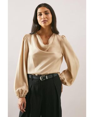 Wallis Viscose Satin Cowl Blouse - Natural