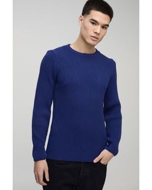 BoohooMAN Gerippter Rundhals-Pullover - Blau