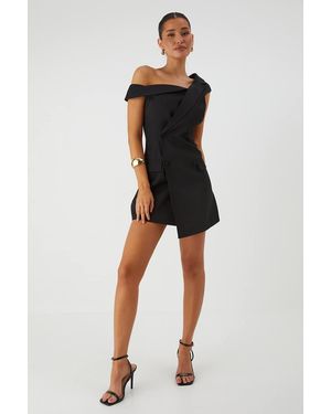 MissPap Off Shoulder Double Breasted Blazer Dress - Black