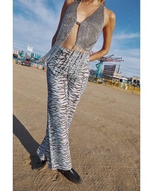 Nasty Gal Tiger Print Denim Wide Leg Jean - Multicolor