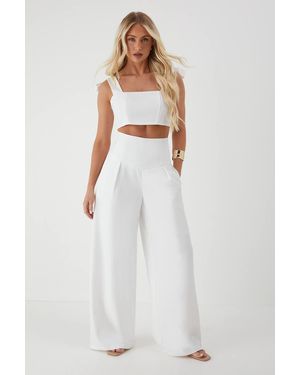 MissPap Corset High Waist Wide Leg Pants - White