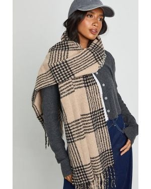 Boohoo Check Lightweight Blanket Scarf - Black