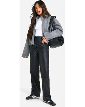 Boohoo Straight Leg Leather Look Pants - Black