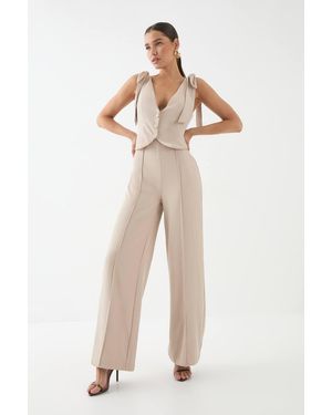 MissPap Tailored Tie Shoulder Waistcoat Jumpsuit - Gray