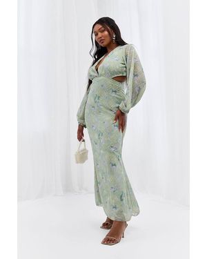 Boohoo Plus Floral Mesh Twist Maxi Dress in Blue | Lyst